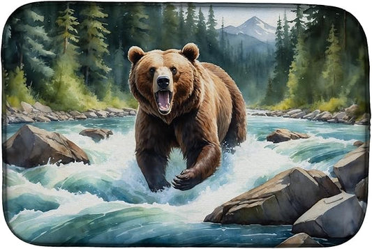 Caroline's Treasures Alaskan Wilderness Grizzly Bear Dish Drying Mat Absorbent Dish Drying Mat Pad for Kitchen Counter Dish Drainer Mat for Countertop, 14 x 21", Multicolor