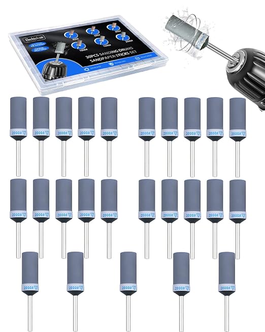 2000 Grit Sanding Drums for Dremel Rotary Tools Accessories, 25PCS Sanding Bits Kit for Dremel Sanding Bands with 1/8 inch Shank, Sandpaper Sticks Set for Plastic Wood Metal Grinding Polishing