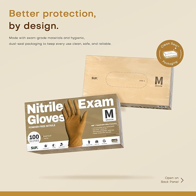 SUP Nitrile Exam Gloves, Powder-Free Latex-Free Food Safe Food Prep BBQ Cooking Cleaning Medical Disposable Glove, Tan 1000Ct