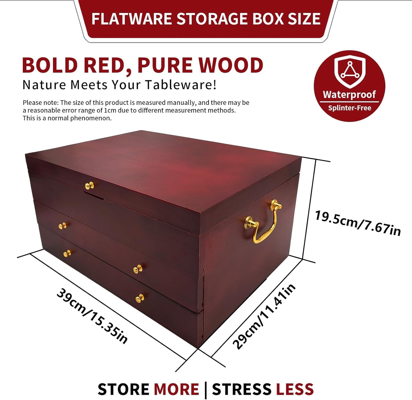 Silverware Storage Box, Kitchen Drawer Organizer, Drawer-containing flap-type storage box, Wood Chest, with Tarnish Proof Felt Lined, Storage Silver Chest for Kitchen (3 layer)