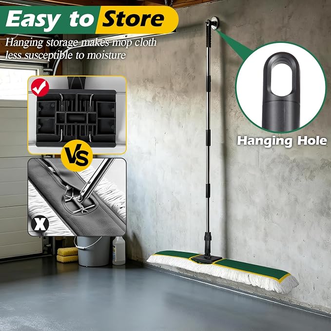 MASTERTOP 40" Commercial Dust Mop for Floor Cleaning, Heavy Duty Flat Mop | Industrial 64" Long Handle Push Broom with 2 Cotton Pads for Hardwood, Tile, Laminate, Concrete, Warehouse & Gym Cleaning