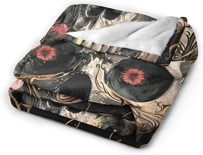Tijuboni Skull Roses Throw Blanket Skull Gifts for Girls Boys Women Men Kids Adults Soft Flannel Fleece Blanket for Couch Sofa Bed Home Decor 60"x80"