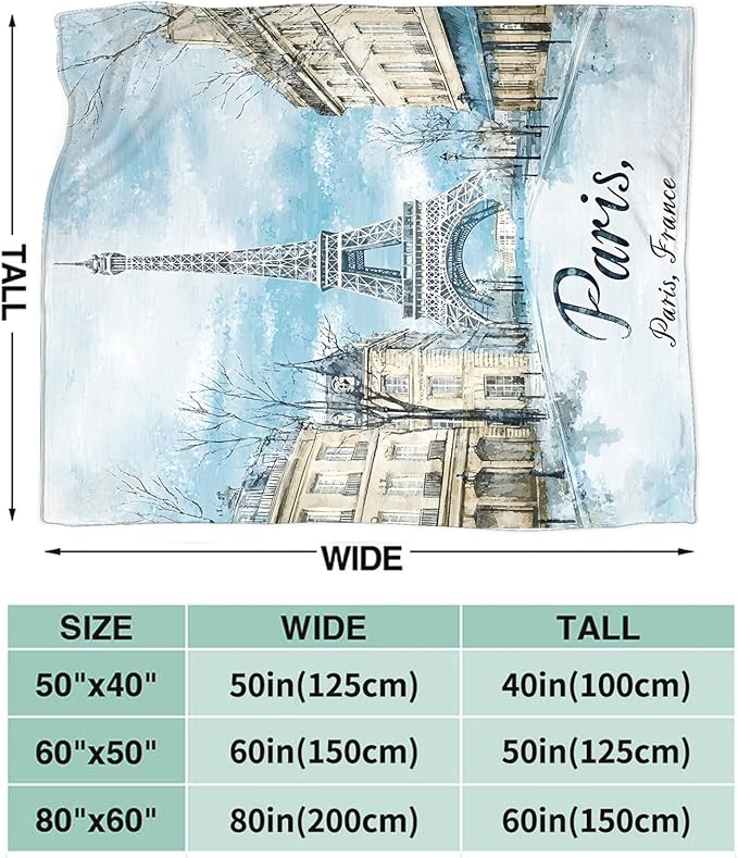 Tijuboni Paris Eiffel Tower Throw Blanket Paris Gifts for Girls Women Boys Men Adults Kids Soft Flannel Fleece Blanket for Couch Sofa Bed Home Decor 40"x50"