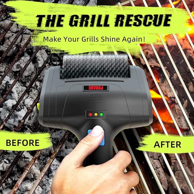 Cordless Rechargeable Grill Brush PURAMI Safe Grilling Rescue Gift No Shedding Bristles, 360° Rotating Cleaner Brush, Lithum 8V 700r/min Heavy Duty BBQ Accessories for Grill bot