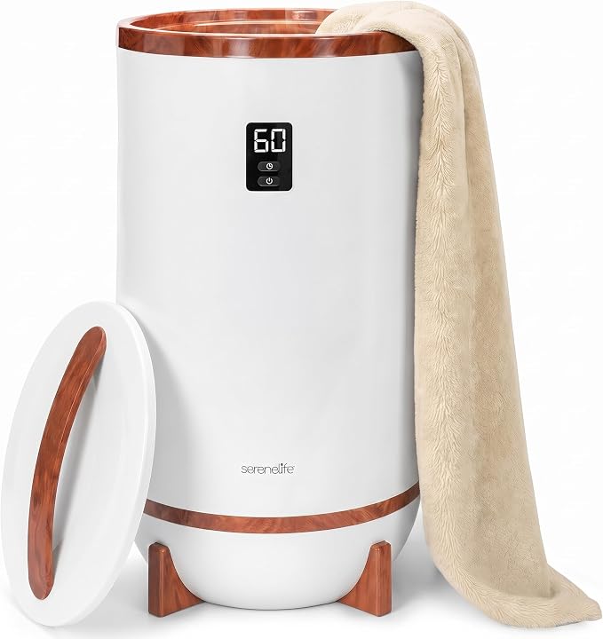SereneLife Towel Warmer Bucket, with Customized Fragrance for Spa and Bathroom, Luxury Towel Heater Gifts for Him & Her, Auto Shut off, Fits 2 large Towels, Blankets, Bathrobes, PJ's (Cherry)