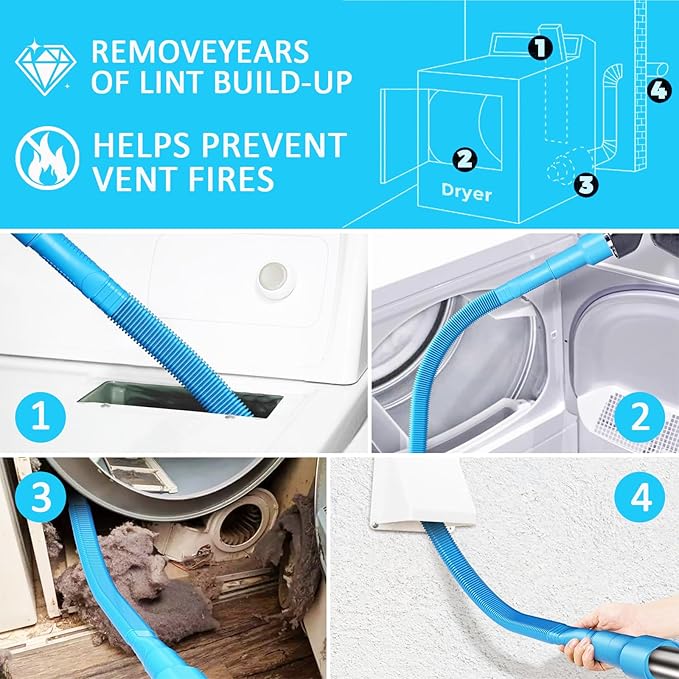 4 Pcs Dryer Lint Filter Replacement Kit for GE WE03X23881 - Includes Cleaner Brush & Flexible Hose - Stainless Steel Lint Screen for Dryer GTD42EASJ2WW, GTD33EASK0WW, GTD65EBSJ3WS