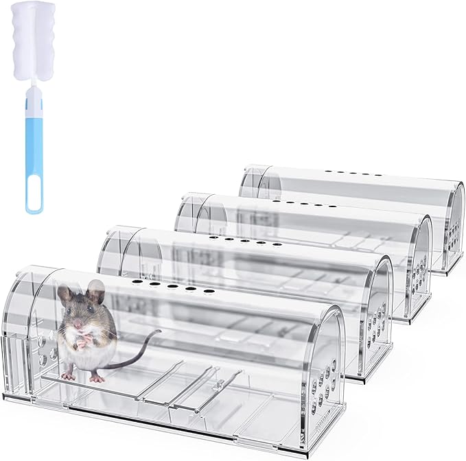 4 Pcs Humane Mouse Traps No Kill, Live Mouse Traps Indoor for Home, Reusable Mice Small Rat Trap Catcher for House & Outdoors