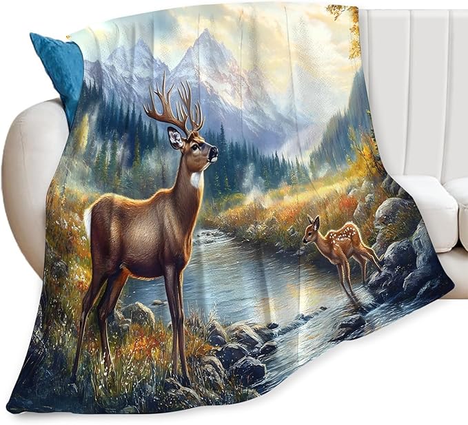 Tijuboni Elk Deer Throw Blanket Mountain Cabin Gifts for Women Men Girls Boys Kids Adults Soft Flannel Fleece Blanket for Couch Sofa Bed Home Decor 50"x60"