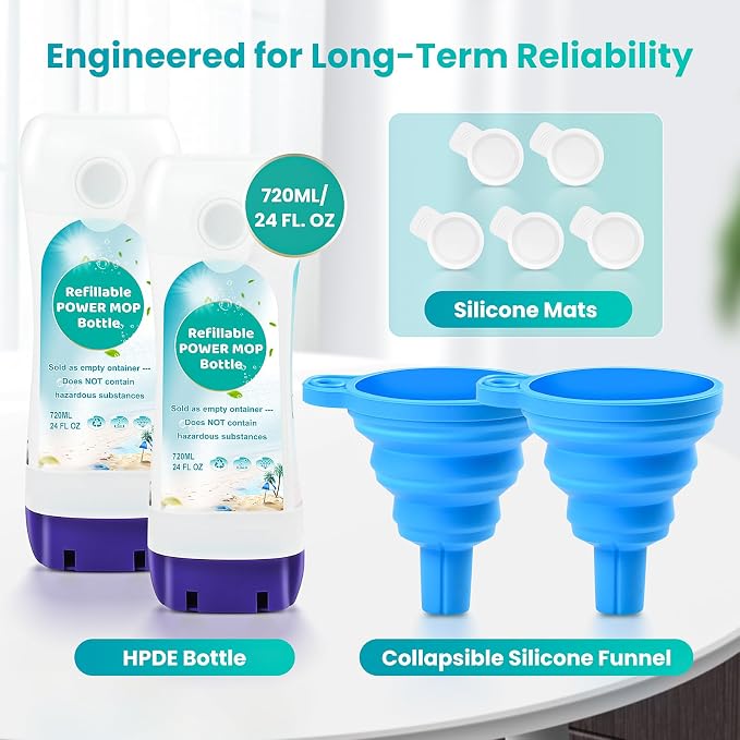 Bisenkud 2 Pack Refillable Bottle for Swiffer® Power Mop™ | 720ML / 24 FL.OZ Reusable Solution Container, Leak-Resistant Lock, Use Any Liquid Cleaner