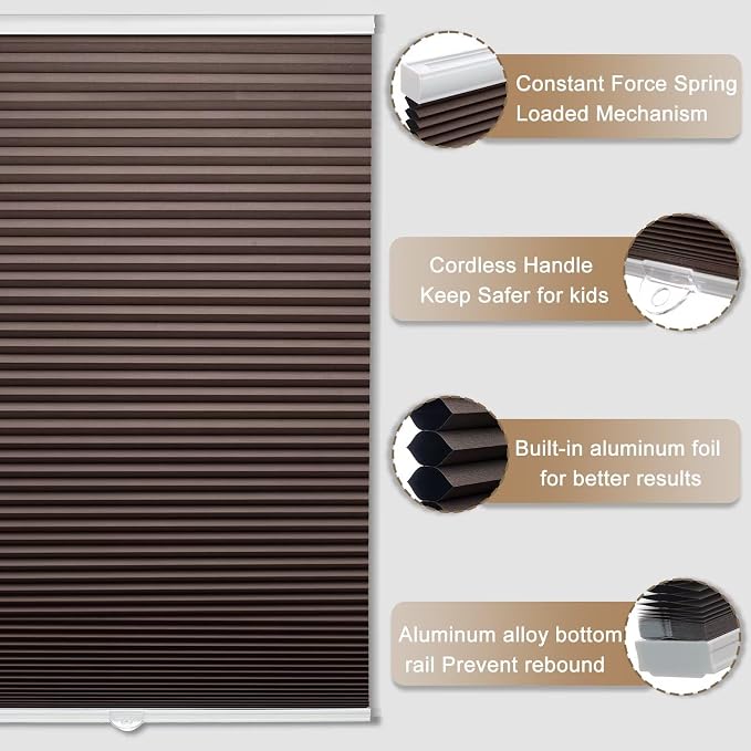 MYshade Cordless Blackout Cellular Shades, 1.5" Honeycomb Window Blinds for Bedroom & Nursery, Thermal Insulated, Noise Reducing, Privacy Shades, Inside or Outside Mount (24" W x 64" H, Taupe)