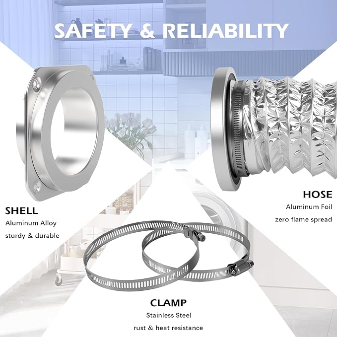 Magnetic Dryer Vent Connector Kit DV180 Airtight Seal Dryer Vent Coupling Easy to Clean Quick Connect and Disconnection Including a 2.6ft 4" Duct Hose and two Clamps
