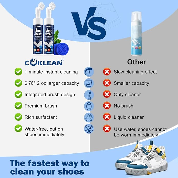 Water-free Sneaker Cleaner, White Shoe Cleaner Kit 6.76 OZ Foam for Tennis Shoes, Running, Golf, PU, Nubuck, Sole