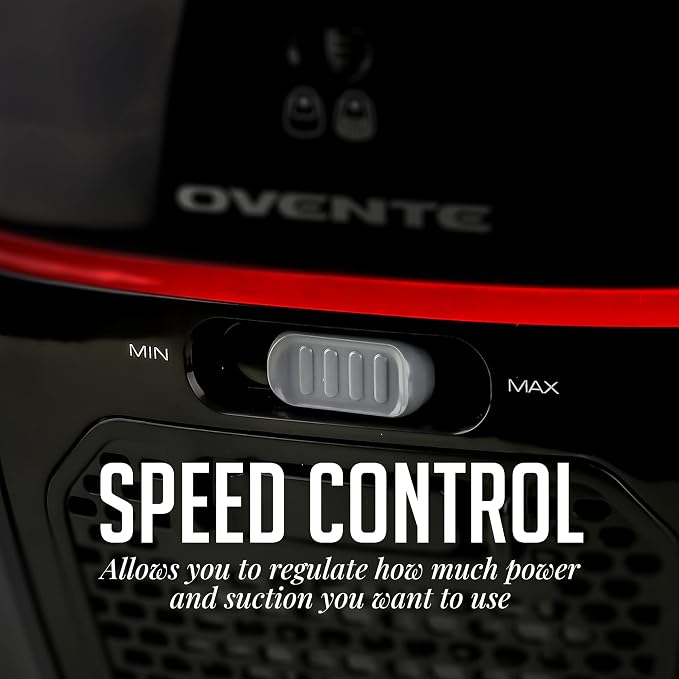 OVENTE Canister Upright Vacuum Cleaner with 1400W Powerful Suction, Telescoping Wand and Automatic Cord Rewind, Lightweight Cleaning Machine for Hard Floors and Carpets, Black ST1600B