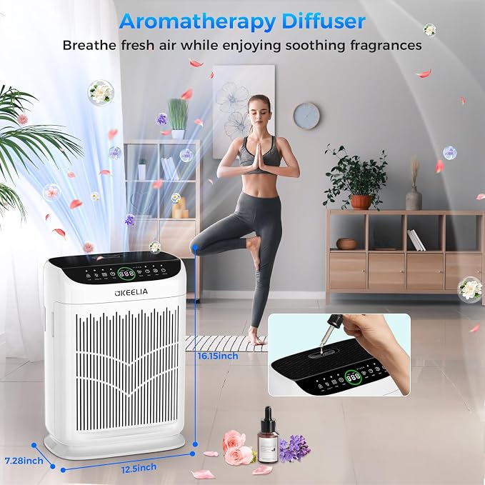 Air Purifiers for Home Large Room Up to 3000 Ft² with Washable Filters,AKEELIA HEPA Double-Sided Air Purifier with PM2.5 Air Quality Sensor, Aroma,15dB Sleep Mode, Air Cleaner for Pets Bedroom,White