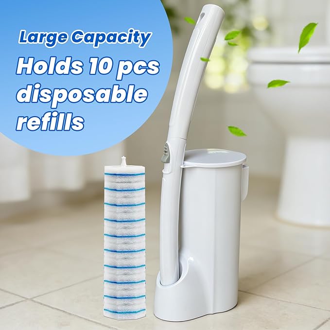 40 Disposable Toilet Brush Refills Srubber Pads, Wall Mounted Toilet Bowl Holder Set Toilet Cleaning System Starter Kit, Scrubbing Toilet Wand Pads