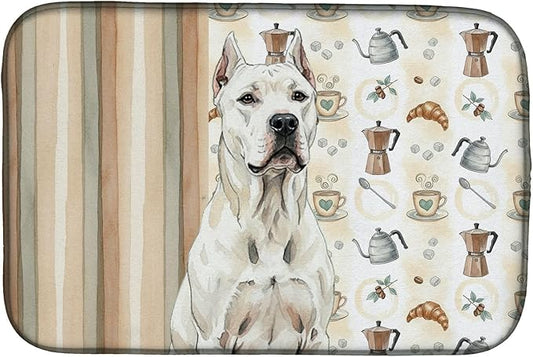 Caroline's Treasures Dogo Argentino Coffee Bar Dish Drying Mat Absorbent Dish Drying Mat Pad for Kitchen Counter Dish Drainer Mat for Countertop, 14 x 21", Multicolor