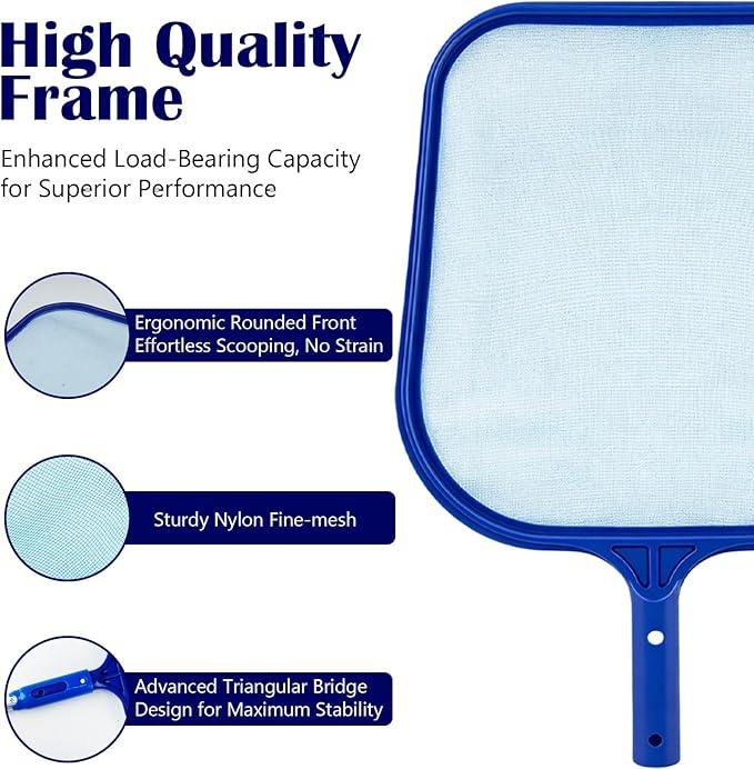 Pool Skimmer Net with 10FT Pole, Professional Hot Tub Spa Leaf Cleaner Net, Plastic Framed Fine Mesh Net Removes Leaves, Debris & Small Particles from Hot Tubs, Swimming Pools, Ponds