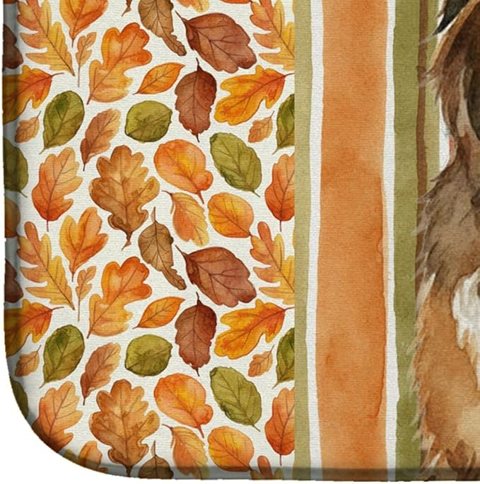Caroline's Treasures Brown Bearded Collie Heirloom Fall Dish Drying Mat Absorbent Dish Drying Mat Pad for Kitchen Counter Dish Drainer Mat for Countertop, 14 x 21", Multicolor