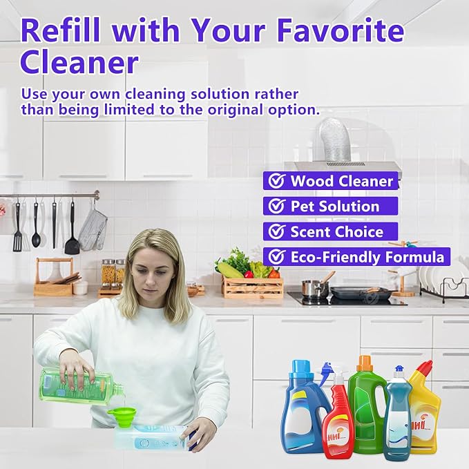2 Pack Power Mop Refillable Bottle for Swiffer PowerMop, Empty Reusable Bottle for Power Mop, 26 FL OZ Leak-Proof HDPE Solution Container with 5 Silicone Gaskets & Folding Funnel