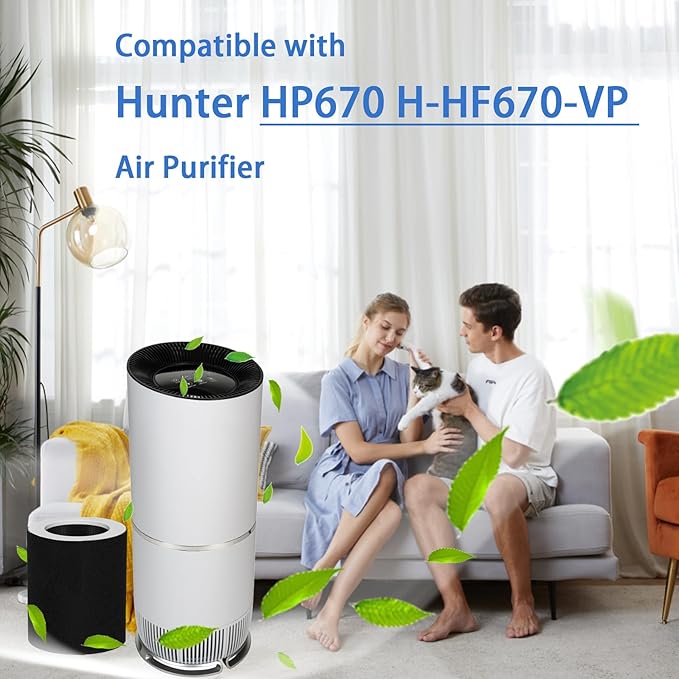 H-HF670-VP Replacement Filter Compatible with Hunter HP670 Tower Air Purifier | 2 Pack H13 True Hepa and 8 Pack Activated Carbon Pre-Filter - Capable of Capturing Dust Pet Dander, Ideal for Room