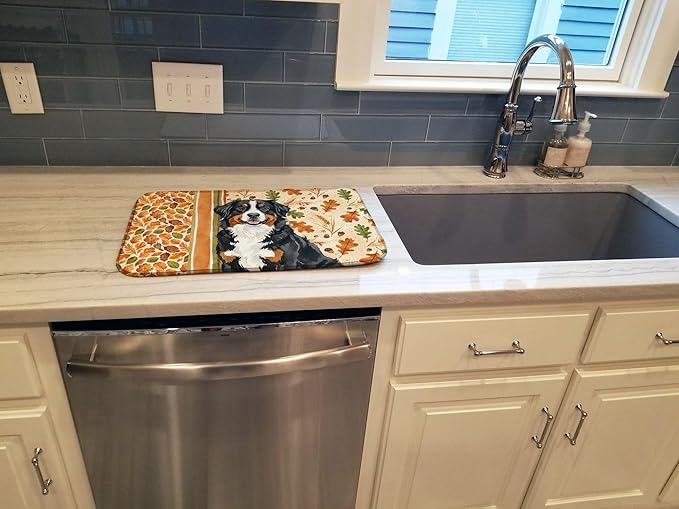 Caroline's Treasures Bernese Mountain Dog Heirloom Fall Dish Drying Mat Absorbent Dish Drying Mat Pad for Kitchen Counter Dish Drainer Mat for Countertop, 14 x 21", Multicolor