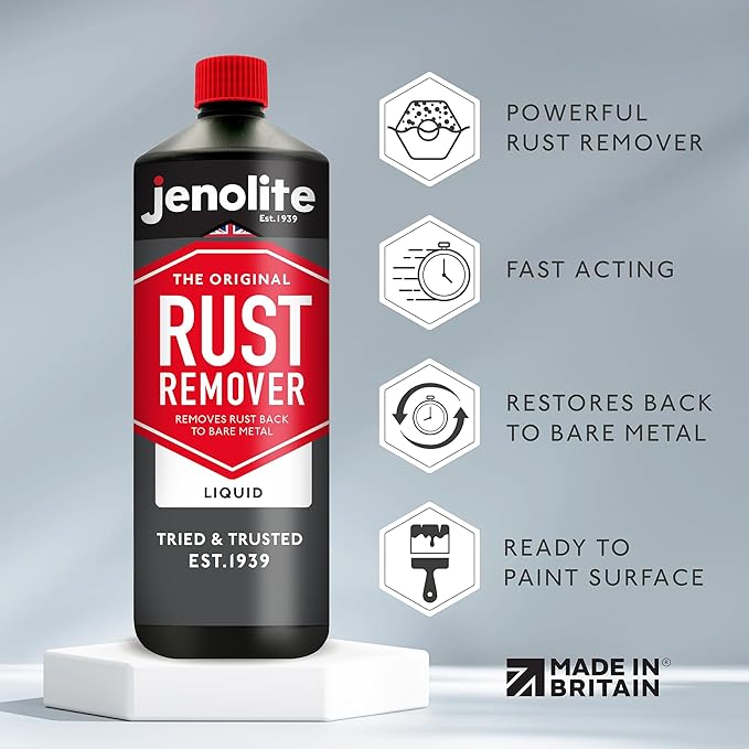 JENOLITE Original Rust Remover for Metal - Fast Acting Liquid - Industrial Strength, Removes Rust Back to Bare Metal - 1 Liter (33.8 fl oz)