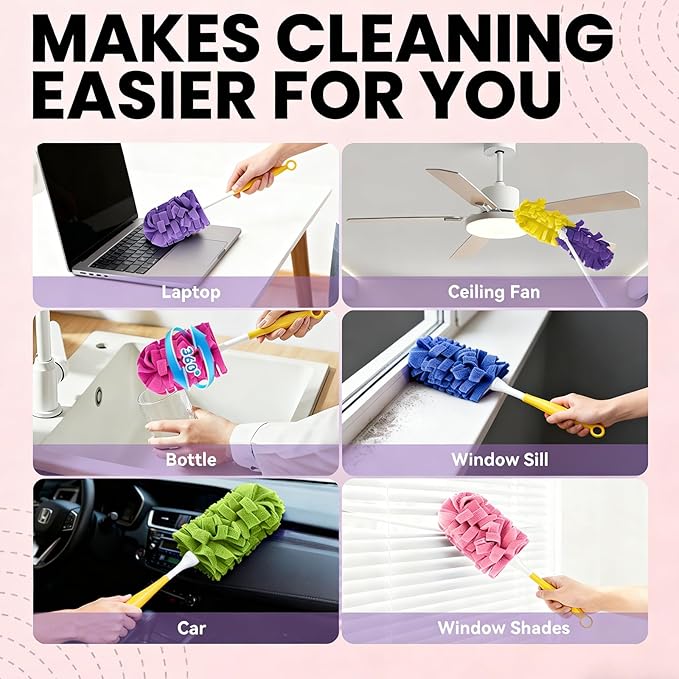 Duster Refill for Swiffer Duster, 50 Count Heavy Duty Duster Refills with 2 Handle & 6 Pack Reusable Duster Refill for Swiffer Duster Extended Handle for Cleaning