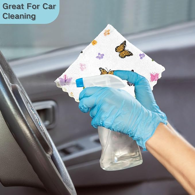 Pretty Butterfly Flower Kitchen Towels Dish Cloths Set of 6 Microfiber Cleaning Cloths for Cars Super Absorbent Machine
