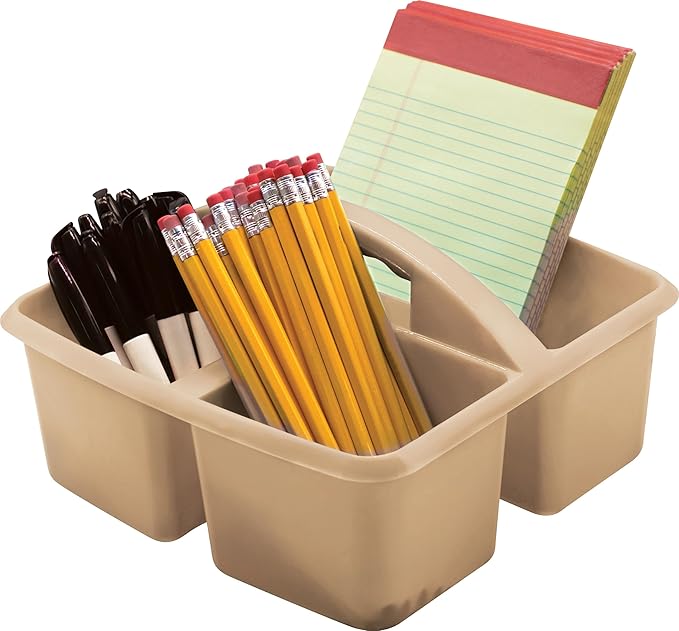 Teacher Created Resources Light Brown Portable Plastic Storage Caddy 6-Pack for Classrooms, Kids Room, and Office Organization, 3 Compartments