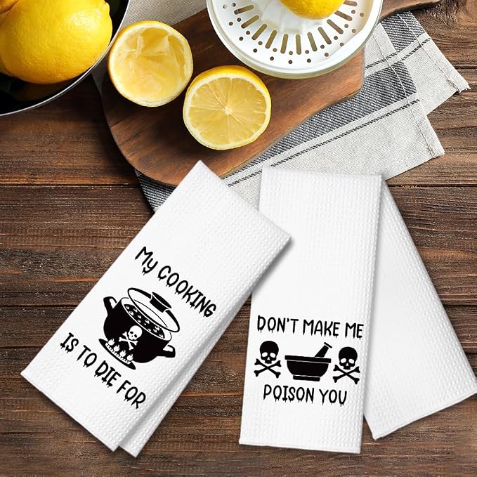 Don’t Make Me Poison You Kitchen Towels 2 Pack, Sarcastic Halloween Horror Kitchen Decor, Funny Dish Towels Gifts for Women Mom Hostess, Thanksgiving New Home Gifts for Neighbor Friend