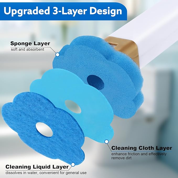 Disposable Toilet Brush with 48 Refills, Bowl Toilet Brush with Wall Mounted Holder, Limescale Remover Cleaning for Hygienic Bathroom Cleaning