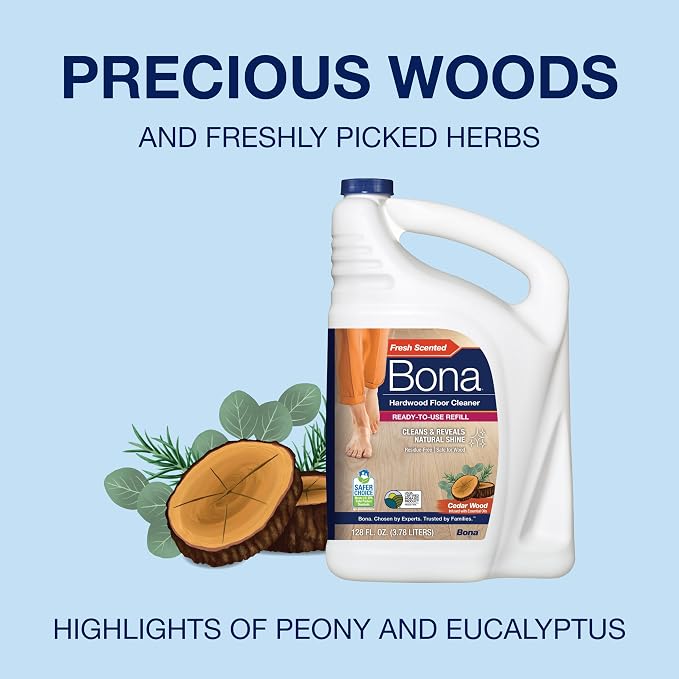 Bona Hardwood Floor Cleaner Refill - 128 fl oz - Cedar Wood Scent - Residue-Free Floor Cleaning Solution Spray Mop and Spray Bottle Refill - For Wood Floors