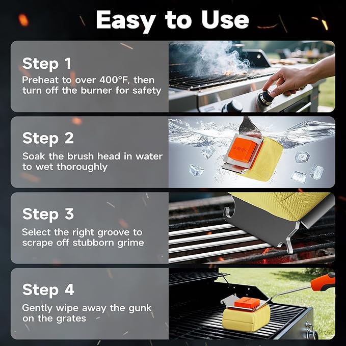 Bristle Free Grill Brush Replaceable Cleaning Head, Safe BBQ Grill Brush Cleaning Pad Replacement for Cast Iron or Stainless-Steel Grates, Grill Cleaner (Replaceable Head)