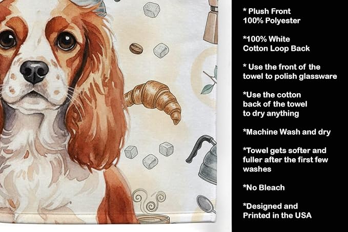 Caroline's Treasures Blenheim English Toy Spaniel Coffee Bar Kitchen Towel Velour Plush Front and Cotton Loop Back Machine Washable