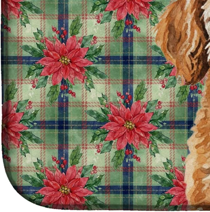 Caroline's Treasures Miniature Apricot Poodle Christmas PoinsettIas Dish Drying Mat Absorbent Dish Drying Mat Pad for Kitchen Counter Dish Drainer Mat for Countertop, 14 x 21", Multicolor