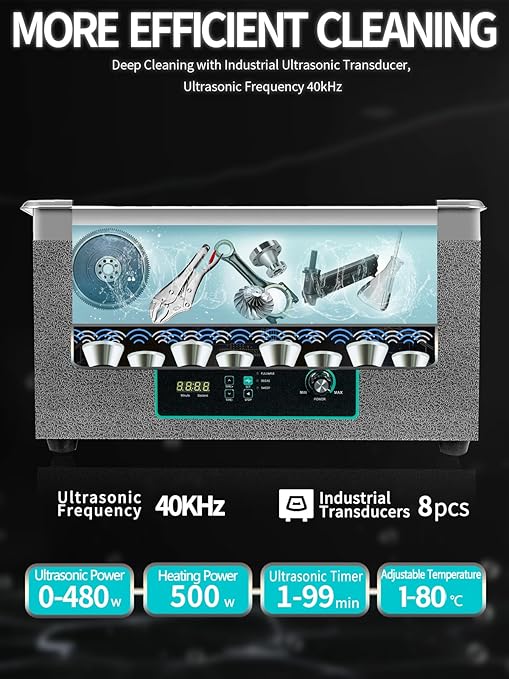 Ultrasonic Cleaner 20L with Adjustable Power & Sweep, 480W Ultrasonic Carburetor Cleaner, Digital Timer and Heater, Heavy-Duty Parts Cleaner for Industrial, Motorcycle, and Hardware Tools