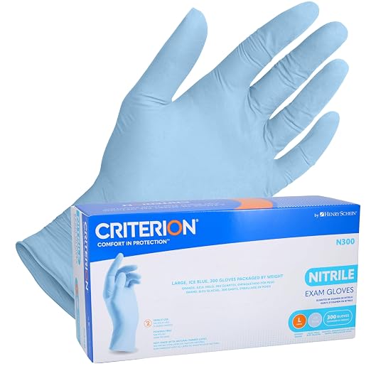 Henry Schein Criterion N300 Nitrile Exam Gloves – Large, Ice Blue, 300/Box – Chemo Tested, Latex-Free, Chlorinated, Textured Fingers, 2.76 Mil Finger Thickness, Beaded Cuff, Non-Sterile, Disposable