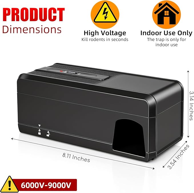2025 Electric Mouse Trap Zapper Powerful Rat Traps Indoor for Home,Reusable Electric Rat Traps Outdoor Rodent Zapper Mice Trap Electronic Shock Killer for Attic Warehouse Kitchen Garage,No-Touch,Black