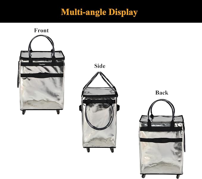 Reusable Grocery Bag On Wheels Large Capacity Shopping Trolley Foldable Rolling Tote Bag with Heavy Duty Handle for Travel (Silver, Large)