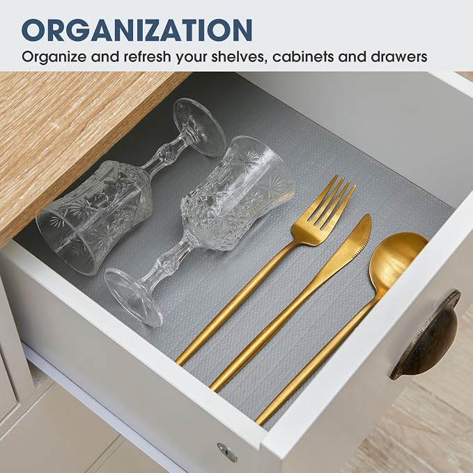 Drawer and Shelf Liner, Non-Slip Kitchen Cabinet Liners Non-Adhesive Thick Strong Grip Waterproof Washable Mats Protect Dresser Shelves Cupboard Bathroom Cabinets, Pure Gray, 18 in X 30 FT