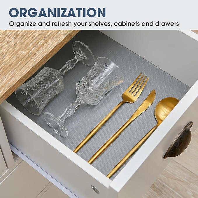 Drawer and Shelf Liner, Non-Slip Kitchen Cabinet Liners Non-Adhesive Thick Strong Grip Waterproof Washable Mats Protect Dresser Shelves Cupboard Bathroom Cabinets, Pure Gray, 18 in X 10 FT