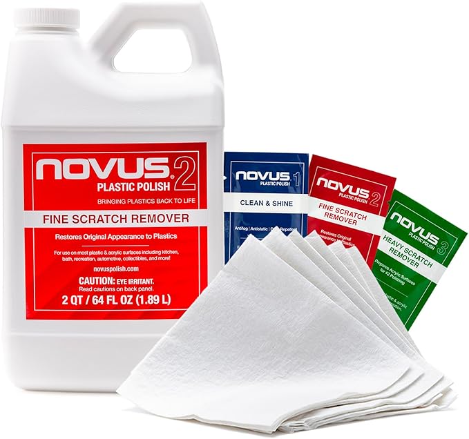 Novus Sample Packets #1 + #2 + #3 Plastic Scratch Remover Set | Includes 2 Fine Scratch Remover 64 oz. Bottle & Disposable Polish Wipes (6ct)