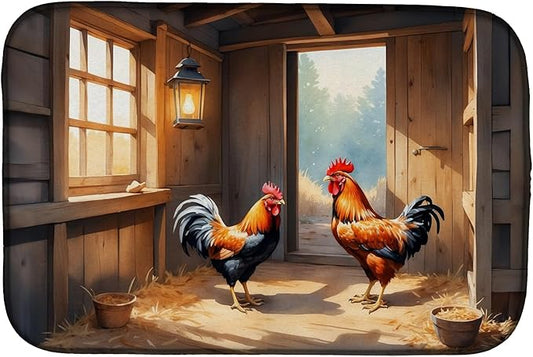 Caroline's Treasures Chickens in the Coop Dish Drying Mat Absorbent Dish Drying Mat Pad for Kitchen Counter Dish Drainer Mat for Countertop, 14 x 21", Multicolor