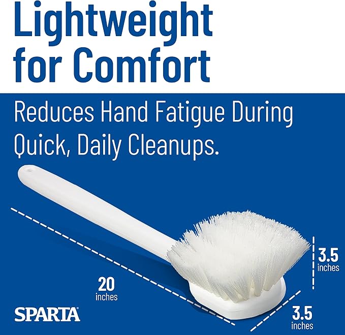 SPARTA Flo-Pac Utility Scrub Brush Dish Brush, Kitchen Brush with Plastic Handle for Households, Businesses, 20 Inches, White, (Pack of 12)