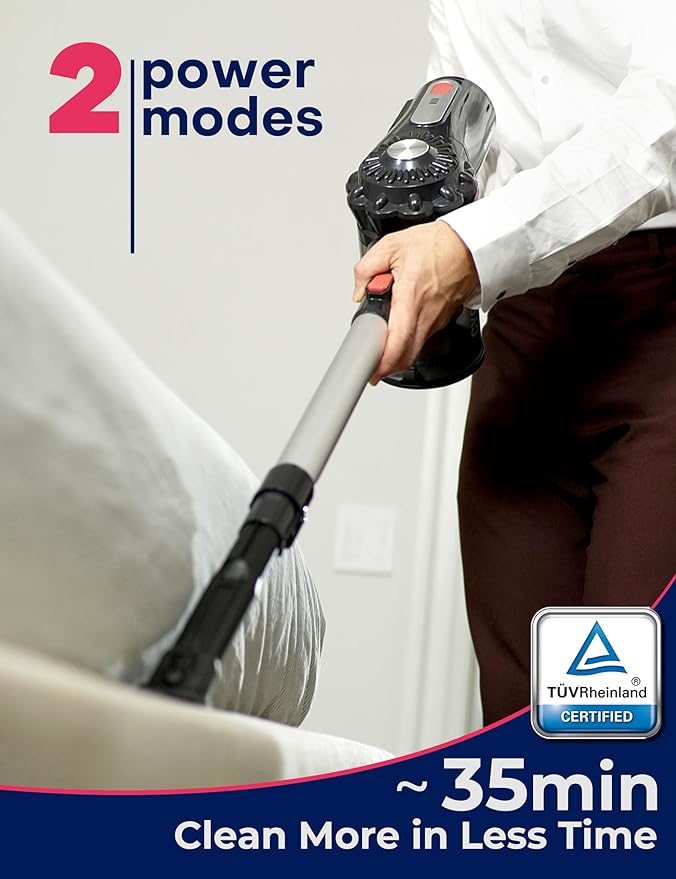 Roomie Tec StickVac Cordless Vacuum Cleaner for Home – 2200mAh Battery, High Suction Power, Lightweight & Self-Standing Design, with HEPA Filter and LED Lights - for Floors, Cars & Dorm Cleaning