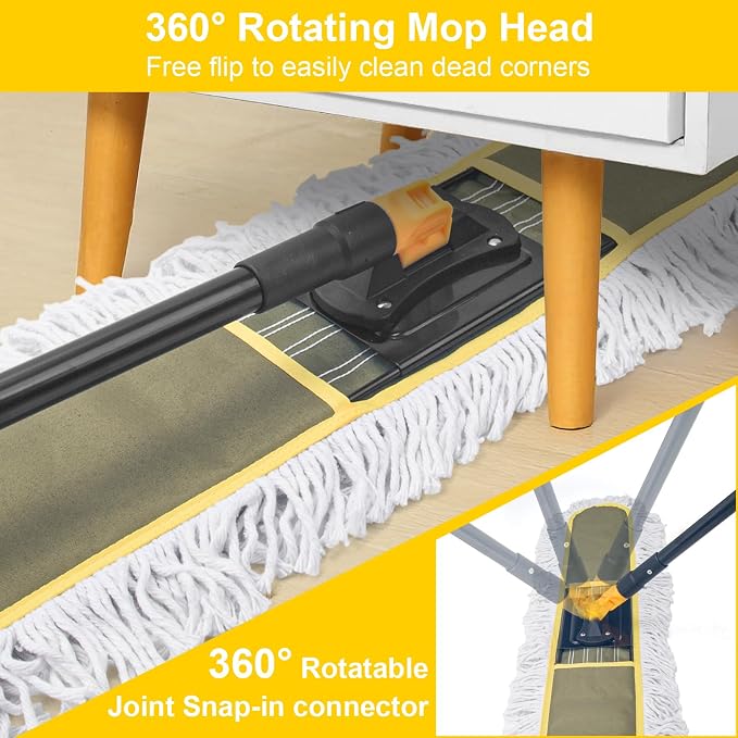 24" Commercial Dust Mops for Floor Cleaning with 2 Replacement Mop Pads, Heavy Duty Large Dust Mop for Hardwood Floors, Industrial Wet Dry Floor Duster for Office Garage Warehouse Factory Mall