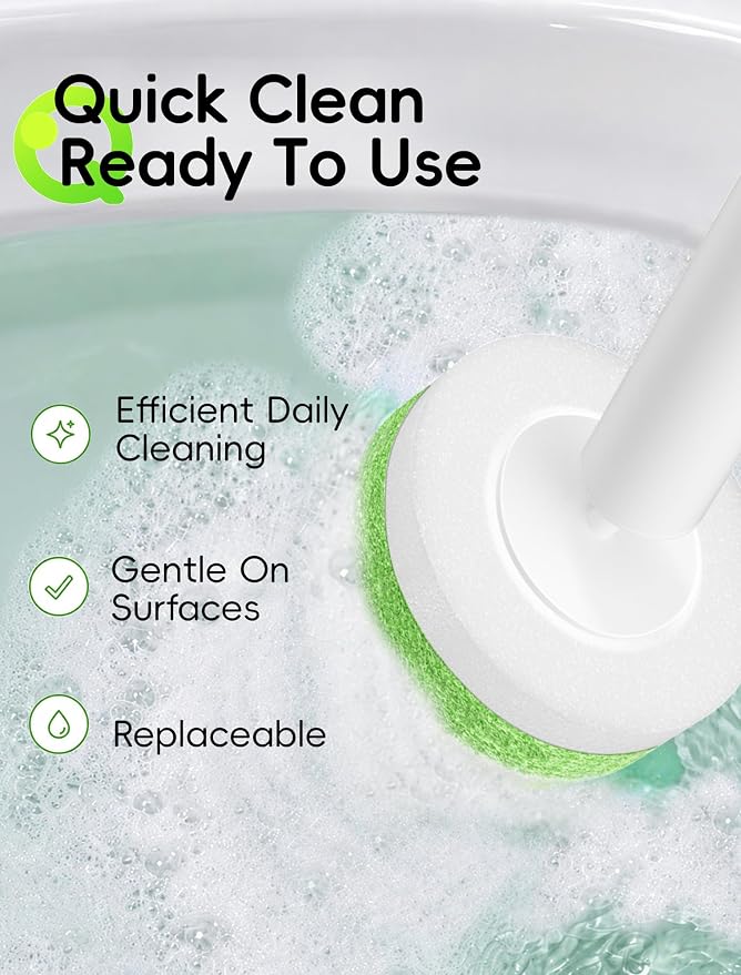 Wall Mounted Disposable Toilet Brush System with Holder, Toilet Bowl Cleaning Wand with Green Refills and One-Button Release, 2 Wands and Holders with 60 Green Refills