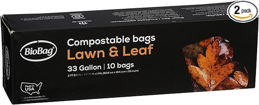 BioBag Compostable Lawn & Leaf Yard Waste Bags, 33 Gallon, 10 count (pack of 2)