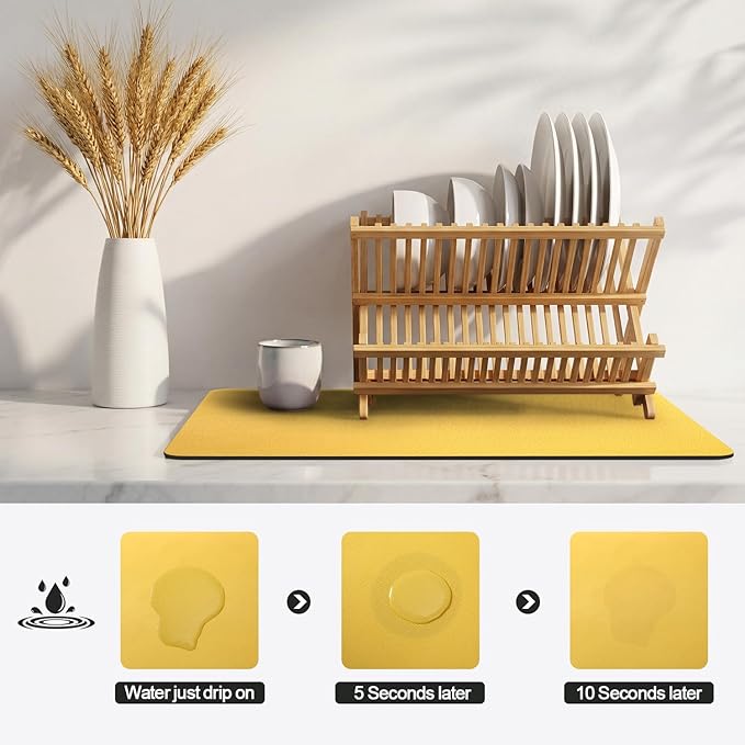 Ecotrim - Dish Drying Mat for Kitchen Counter | Coffee Bar Mat for Countertops | Heat Resistant Drainer Mat with Non-slip Rubber Backed | Hide Stain Kitchen Absorbent Draining Mat | Yellow 16"x24"