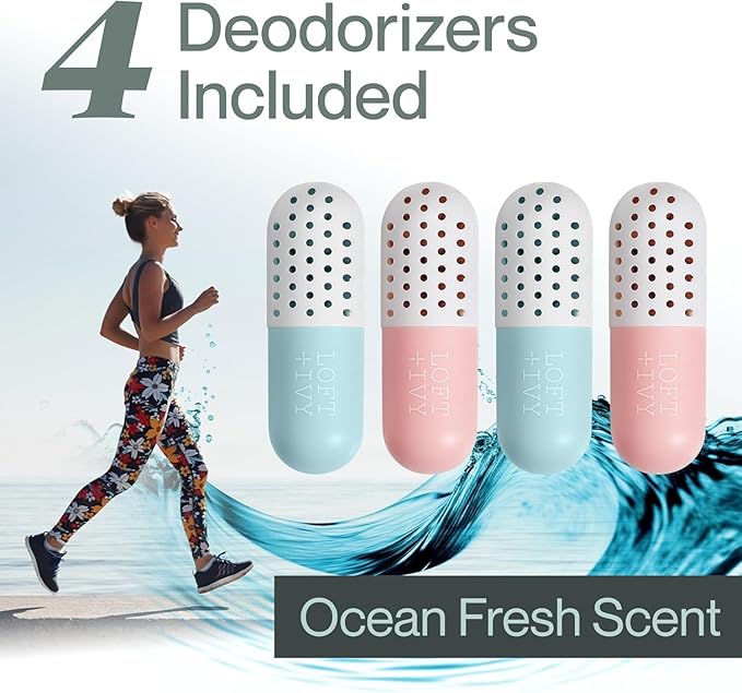 LOFT + IVY Shoe Deodorizer Balls – Ocean Fresh Scented Odor Eaters for Shoes, Gym Bags, Cars & Lockers – Compact Reusable Shoe Smell Remover Freshener Inserts – Long Lasting 4-Pack Sneaker Pills